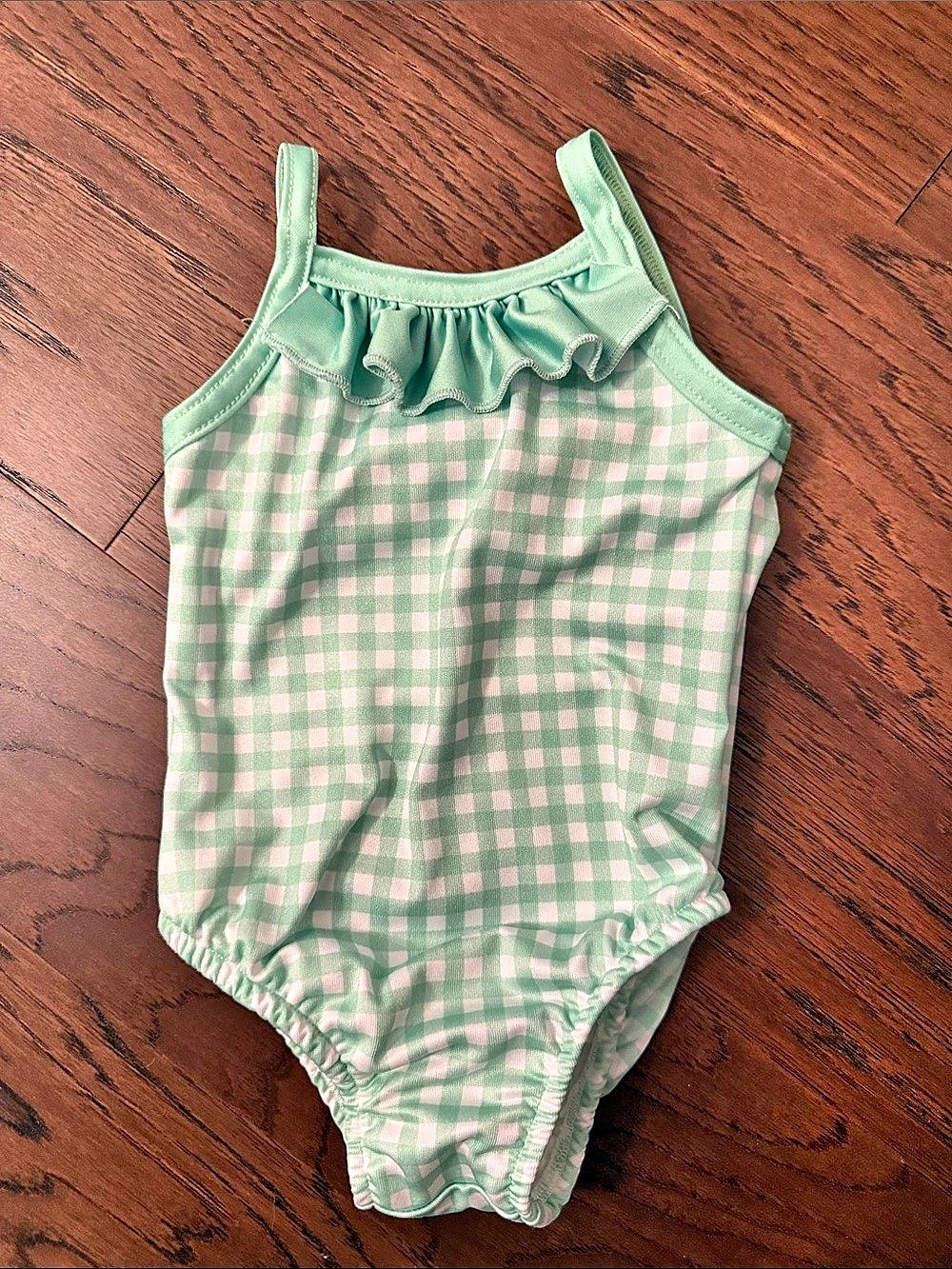 Bailey Boys Gingham Ruffle One-Piece Green & white Baby 12M Like New